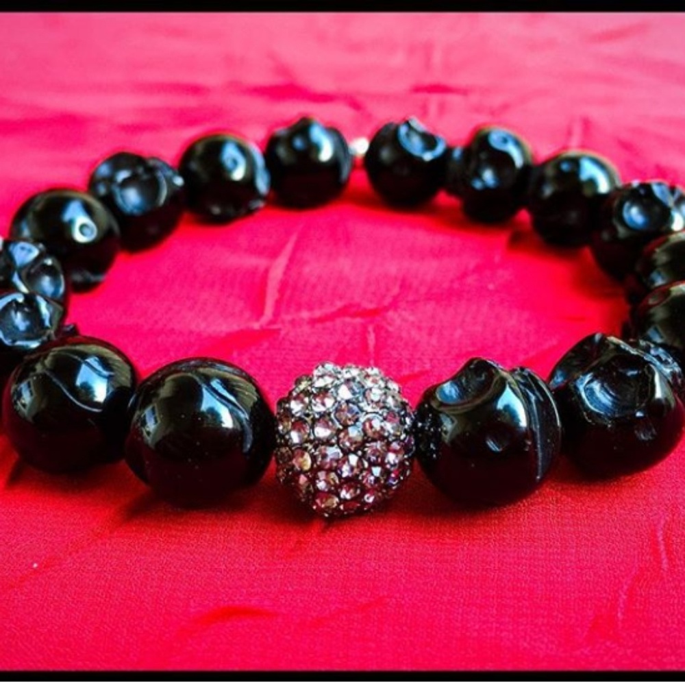 ❤Black Skull Oynx Beaded Bracelet❤